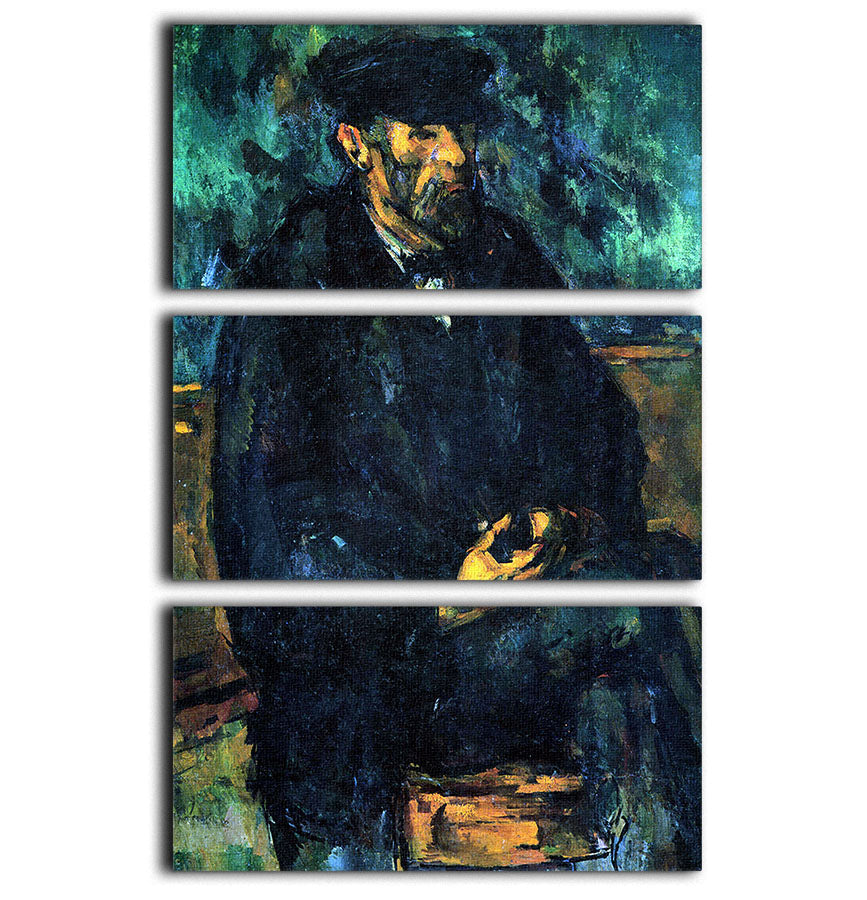 Three-panel canvas print of Cezanne's Portrait of Vallier, showcasing vibrant colors and intricate details.